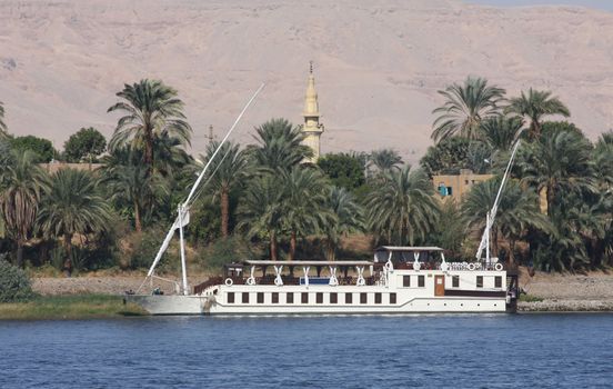 Twin sail Felucca sailing boat, river Nile Luxor, Egypt