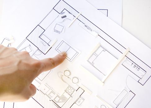 Interior design apartments - top view. Paper model