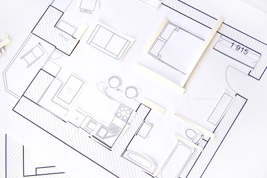 Interior design apartments - top view. Paper model