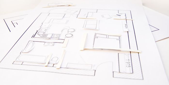 Interior design apartments - top view. Paper model