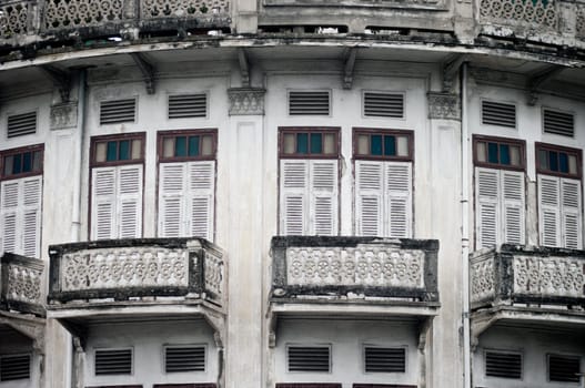 Old window on the retro building, Thailand