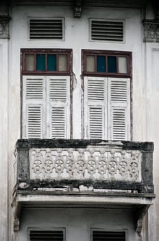 Old window on the retro building, Thailand