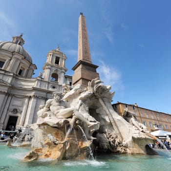  Italy, Rome Piazza Navona, the fountain of four rivers designed by G.L.Bernini. 