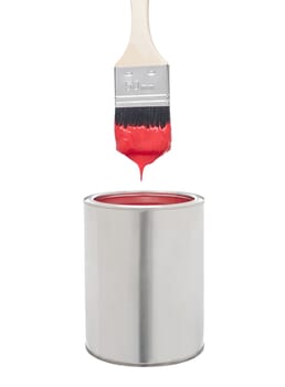 Red Paint Brush and Can isolated on white background