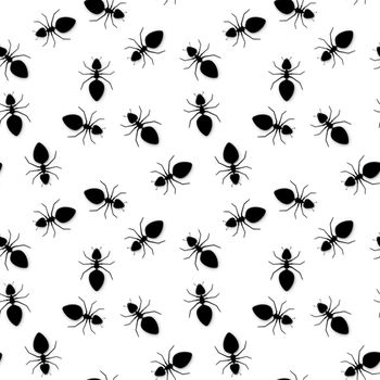 Seamless texture - silhouettes of ants on a white background