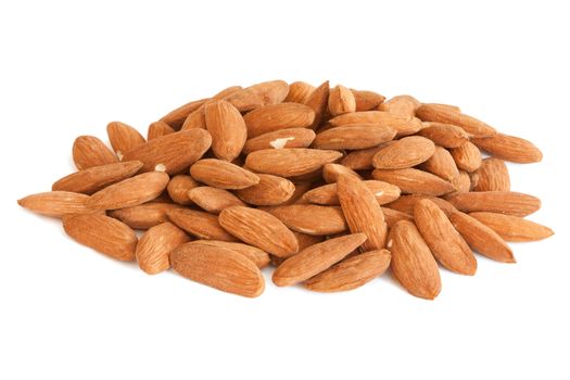 Bunch of almonds on a white background.