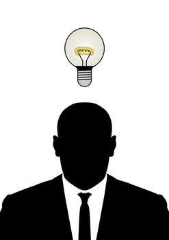 Illustration of a man with a light bulb floating above his head