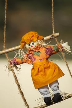 Close up view of an handmade doll.