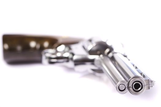 Close up view of a airsoft gun isolated on a white background.