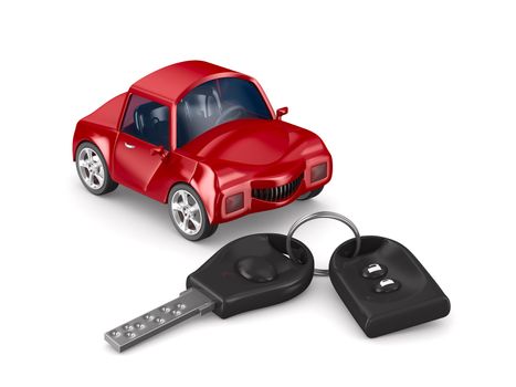 car and key. Isolated 3D image