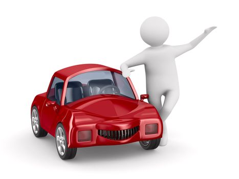 Red car and man. Isolated 3D image