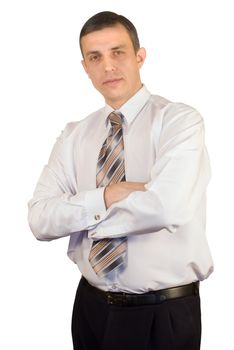 Portrait of the successful businessman on a white background