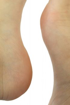 Abstract shape formed by human feet over white background