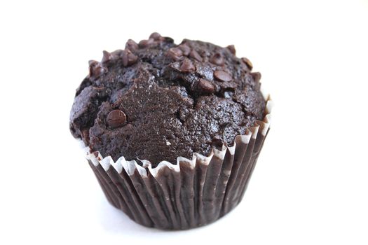 A chocolate muffin isolated on white background