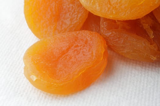 Group of dried apricot on white napkin