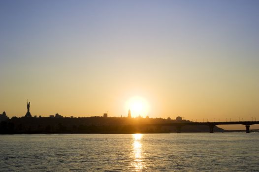 Panorama of Kiev in the sunset. Ukraine