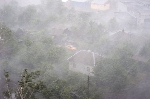 Heavy storm in the city. Aerial view