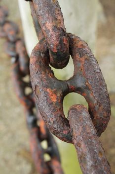 Closeup photo of the large rusted metal chain
