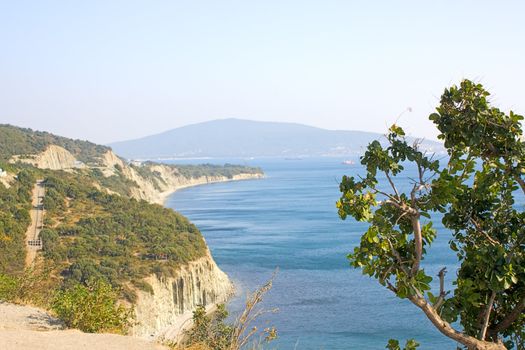 View of Black Sea and rocky coast near Novorossiysk, Russia.
