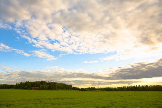 Field and sky just before the sun going down