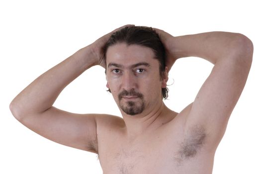 youg male without clothes in a white background portrait
