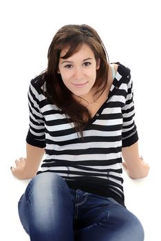 young woman portrait in a white background