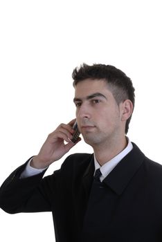 young businessman in black portrait calling by phone