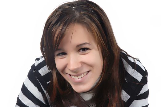 young woman portrait in a white background