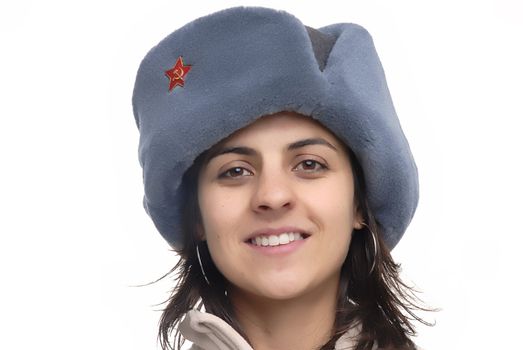 young girl with a russian hat portrait