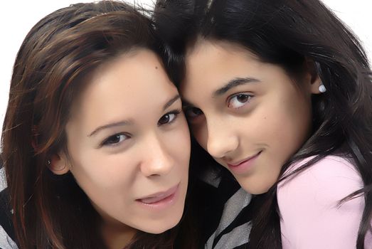 two young casual girls portrait in studio