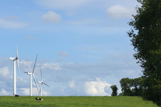 Landscape with three windmills in the countryside