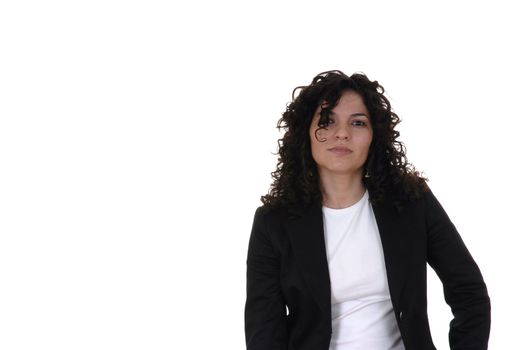 young adult woman alone in a white background