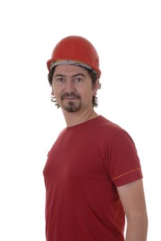 white young male worker in a white background