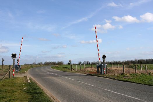 Railway level crossing in the country