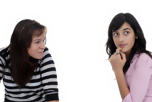 two young casual girls portrait in studio