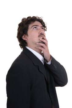 young man adult thinking in a white background