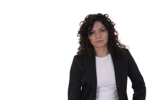 young woman portrait standing in a white background