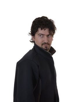 young man alone standing in a white background