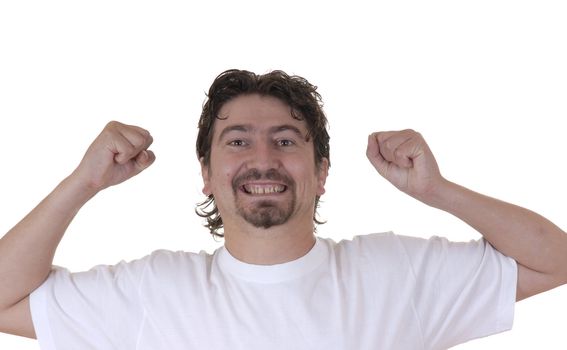 young man having fun in a white background