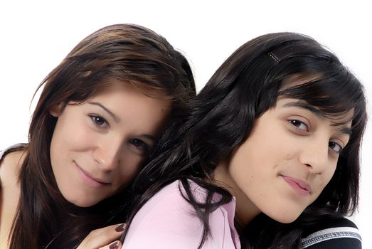 two young casual girls portrait in studio