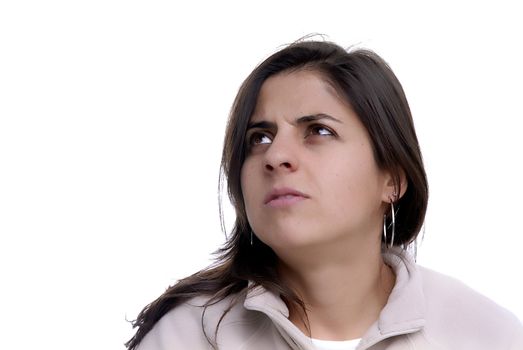 young casual woman portrait in a white background