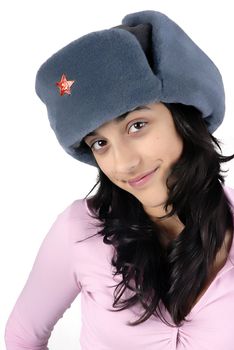 young girl with a russian hat portrait