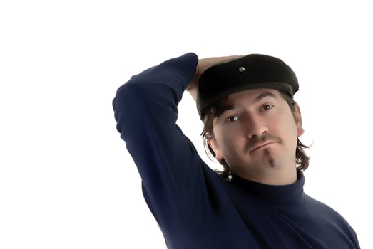 casual man portrait with hat in white background