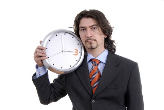 business man with clock on white background
