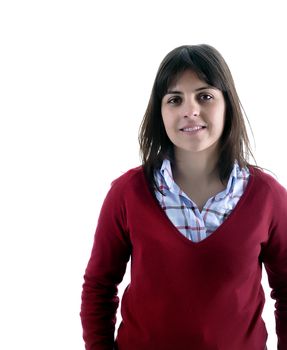 young casual woman portrait in a white background