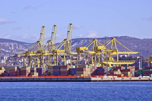 Stacked containers ready to load on a ship