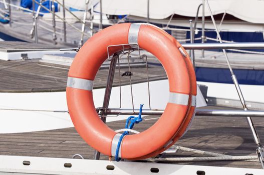 Detail of a life buoy on a sailboat