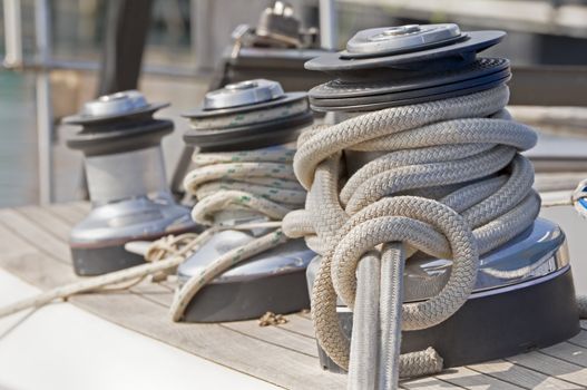 Winches to pull on sails on a boat 