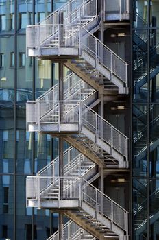 Detail of metallic fair escape stair outside of an office building
