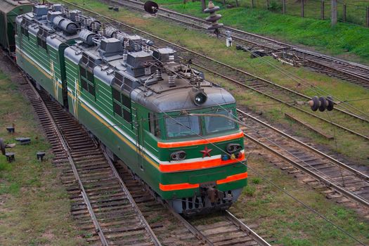 head of train - green electric locomotive